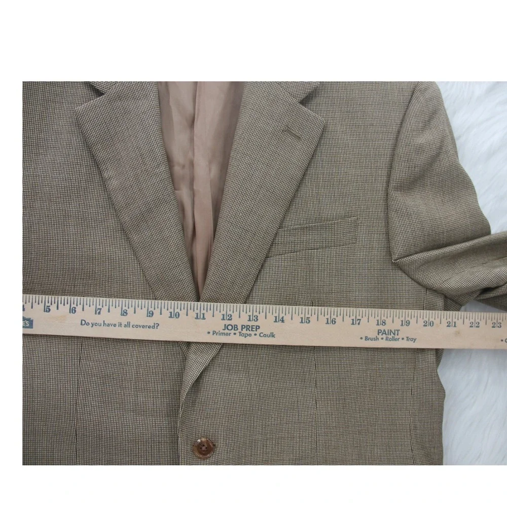 Lauren Ralph Lauren Blazer Men 40R Beige Wool Silk Houndstooth Sport Coat Jacket